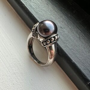 Tahitian Black Pearl HEAVY Sterling Silver Ring-Size 5